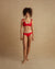 Encantadore red textured bikini top and encantadore low waist red bikini bottom 