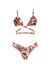 Encantadore classic triangle bikini top with long strings that tie across belly and high leg cut cheeky bikini bottom. 
